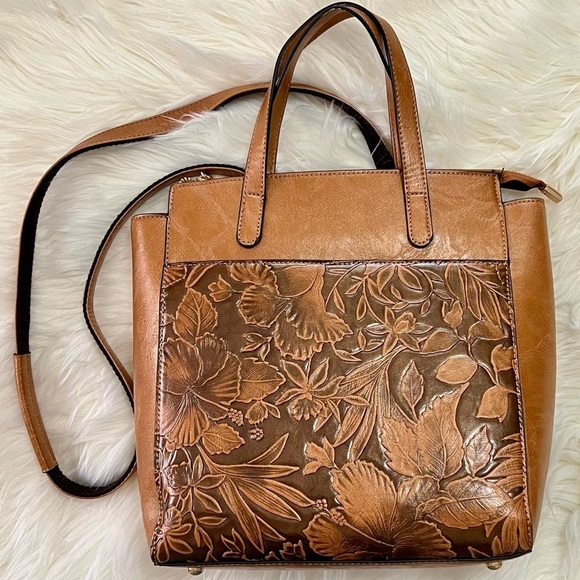 Mellow World Shia 3D Embossed Floral Convertible Shoulder Bag/Backpack in Cognac - Picture 2 of 7